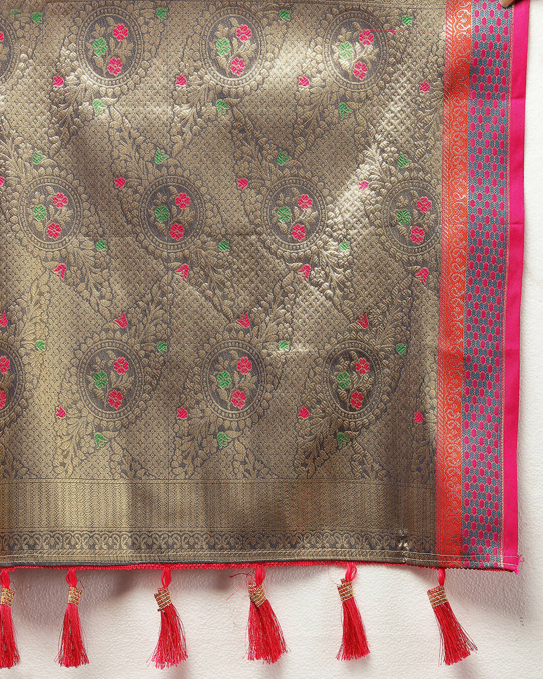 Lorenvalley Fashion Pink Kanjivaram Silk Woven Design with Zari Weaving Saree - Distacart