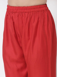 Thumbnail for Myshka Women Red Georgette Printed 3/4 Sleeve Round Neck Kurta Pant Dupatta Set
