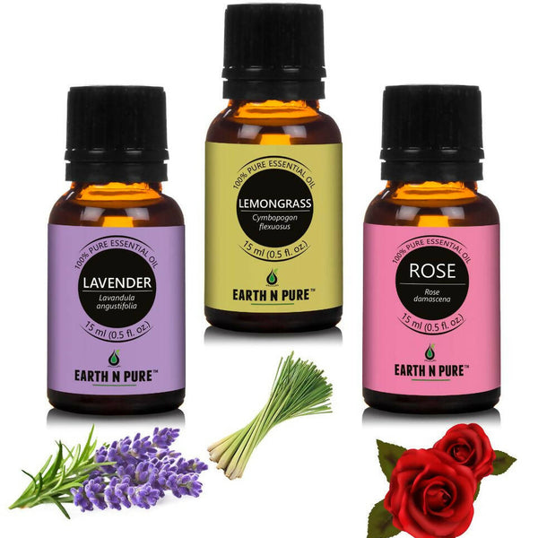 Earth N Pure Essential Oils (Lavender, Lemongrass & Rose) Combo - Distacart