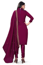 Thumbnail for Purple Silk Embroidered with Sequins work Unstitched Dress Material - Tanvi - Distacart