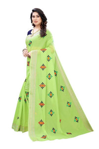 Thumbnail for Vamika Chanderi Cotton Embroidery Green Sarees