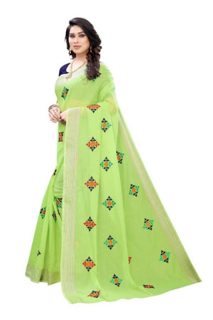 Vamika Chanderi Cotton Embroidery Green Sarees