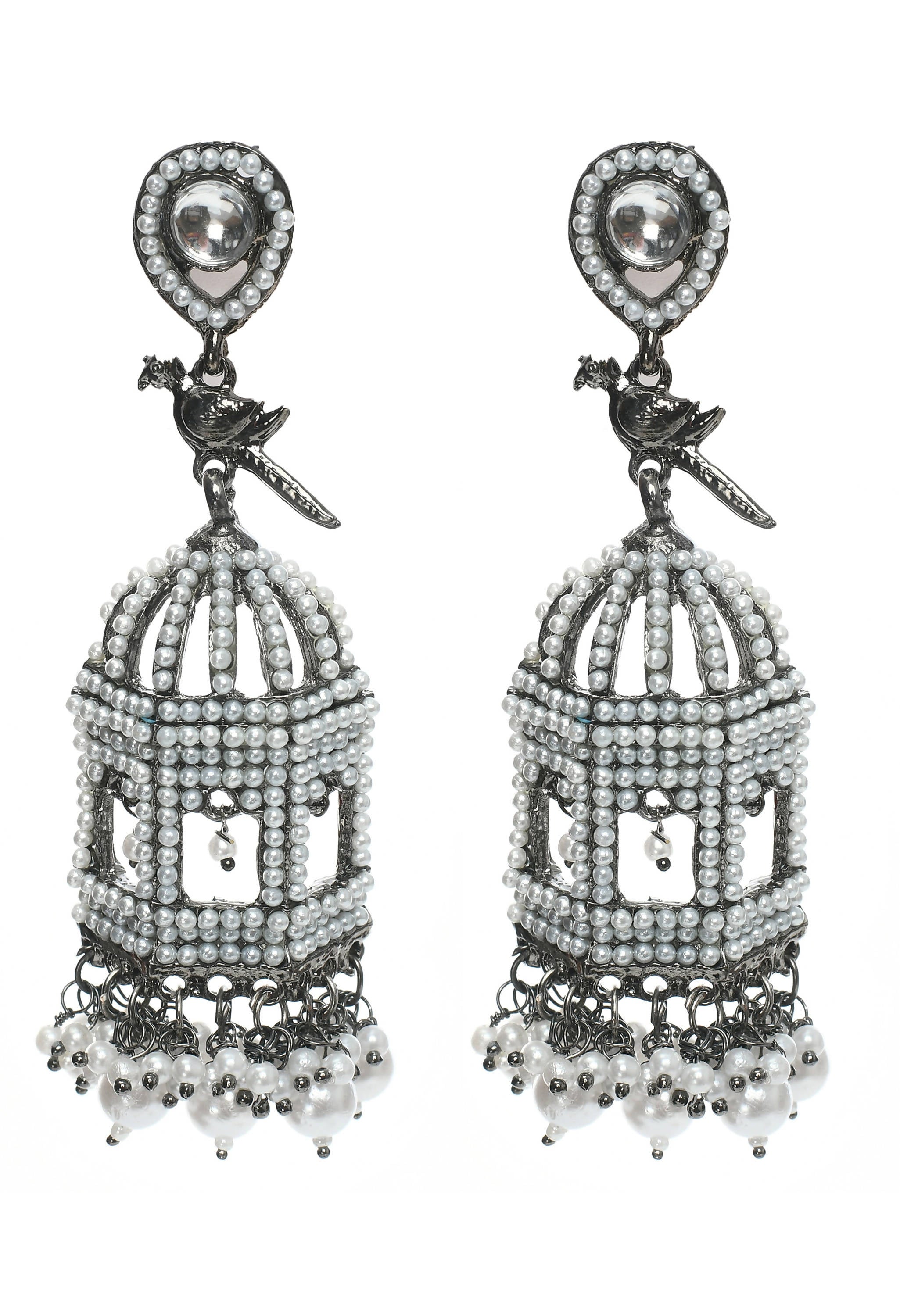 Mominos Fashion Johar Kamal Silver Color Bird Nest Earrings With Pearls - Distacart