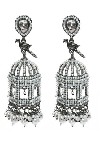 Mominos Fashion Johar Kamal Silver Color Bird Nest Earrings With Pearls - Distacart