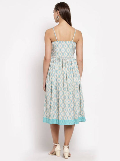 Myshka Women's Multi Crepe Printed Sleeveless Square Neck Casual Dress