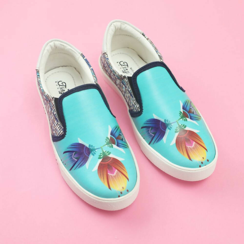Tiny Bugs Girls Flower Printed Slip Ons Sneakers - Sky Blue - Distacart