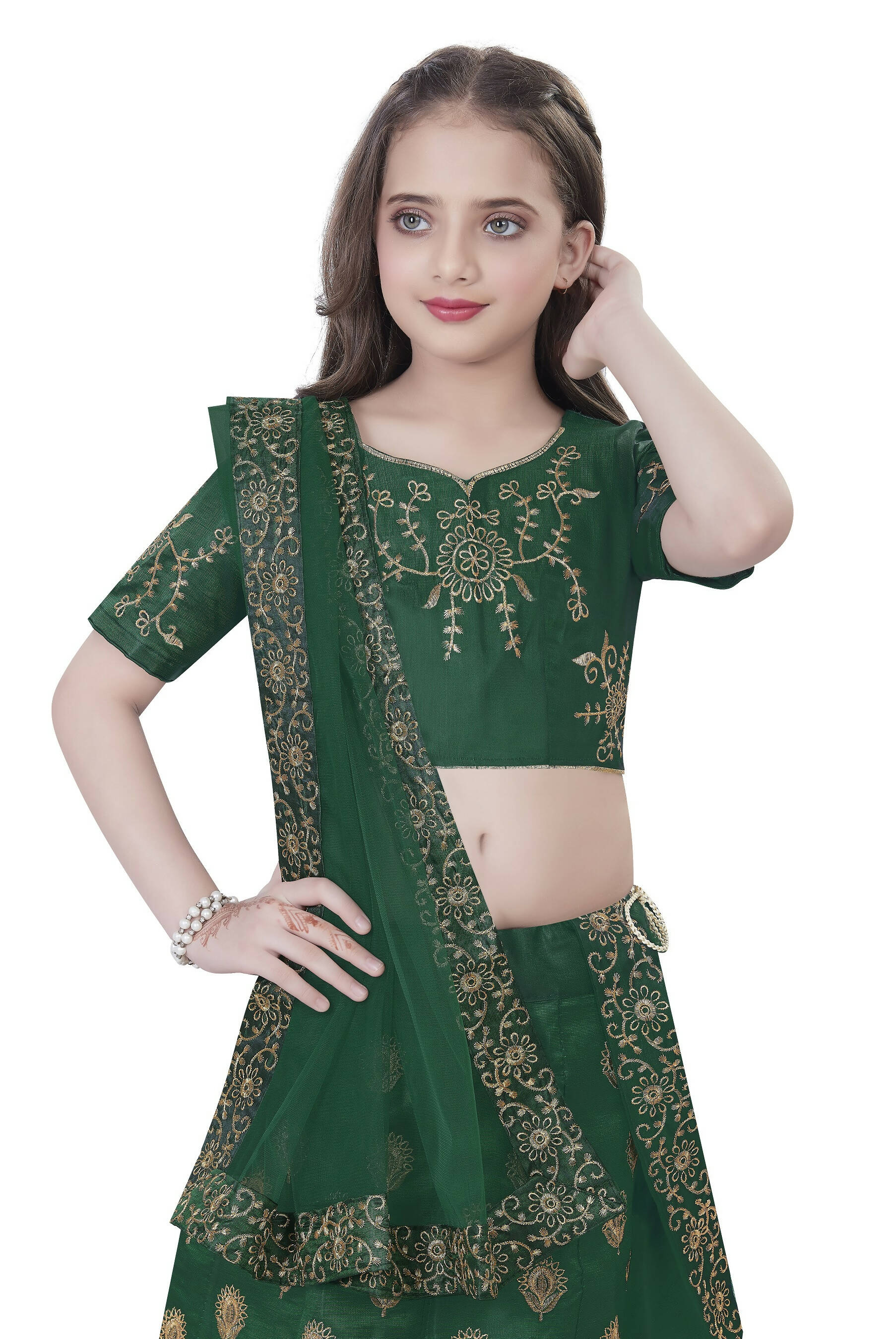 Dwiden Green Gulab Tafetta Sattin Semi-Stitched Girl'S Lehenga Choli - Distacart