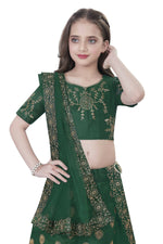 Thumbnail for Dwiden Green Gulab Tafetta Sattin Semi-Stitched Girl'S Lehenga Choli - Distacart