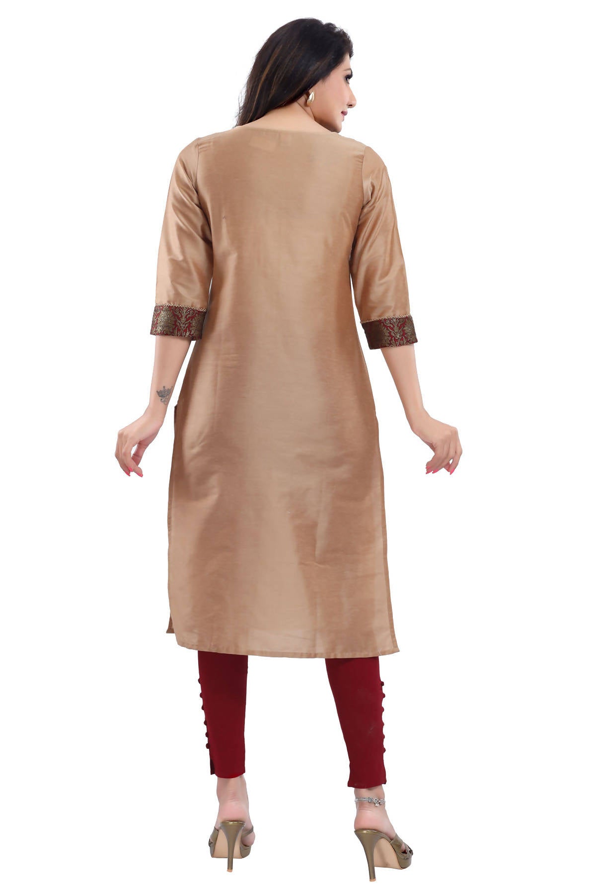 Snehal Creations Beige Cotton Silk Kurti Top - Distacart