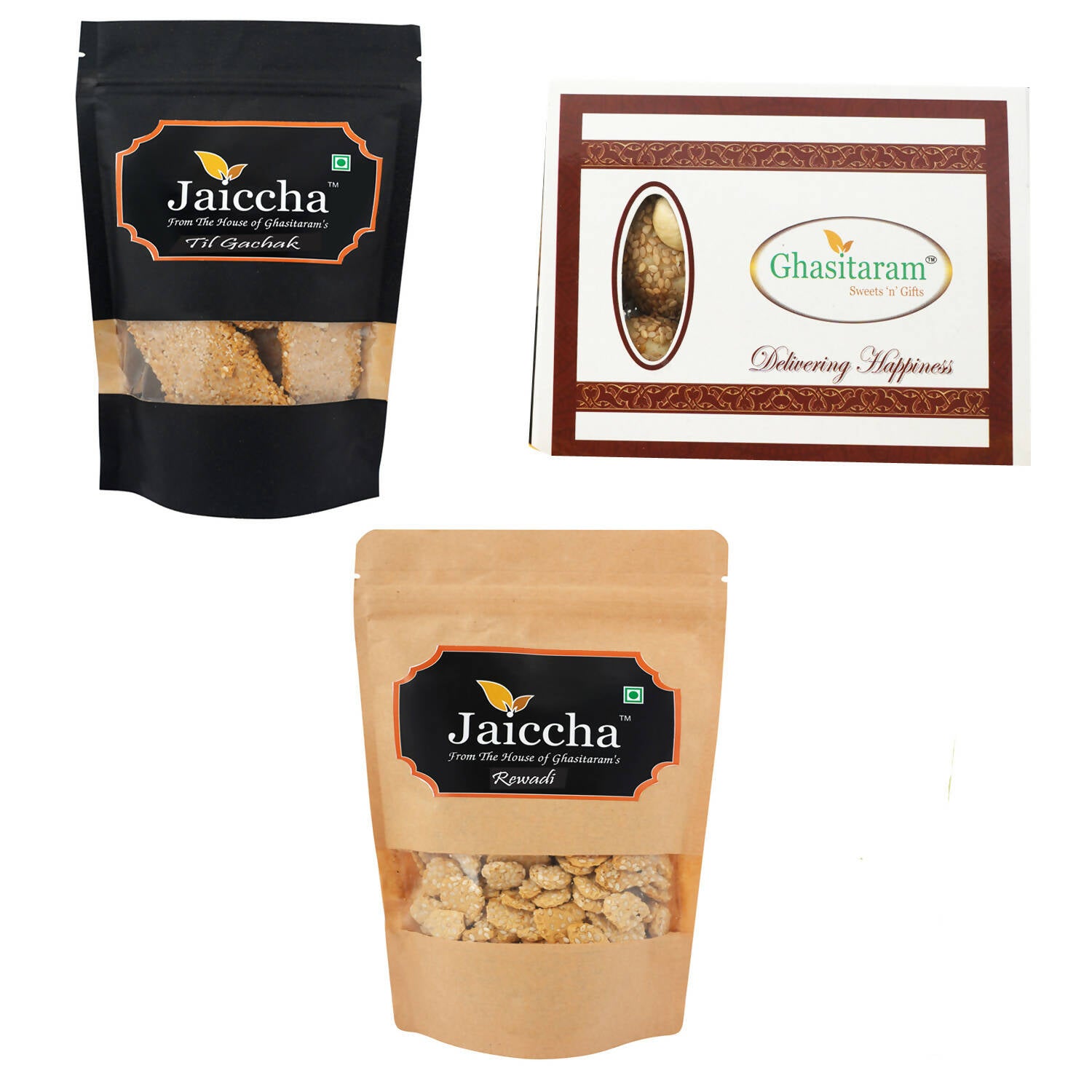 Ghasitaram Sankranti /Lohri Sweets Til Gachak, Gud Rewadi Pouches And MawacTil Laddoo(Bhuga) Box Combo - Distacart