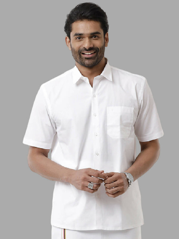 Ramraj Cotton Mens Half Sleeve Formal Poly Cotton White Shirt - Distacart