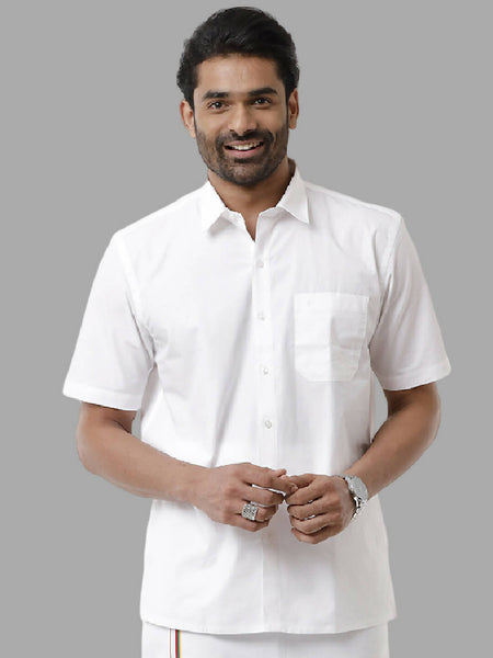 Ramraj Cotton Mens Half Sleeve Formal Poly Cotton White Shirt - Distacart