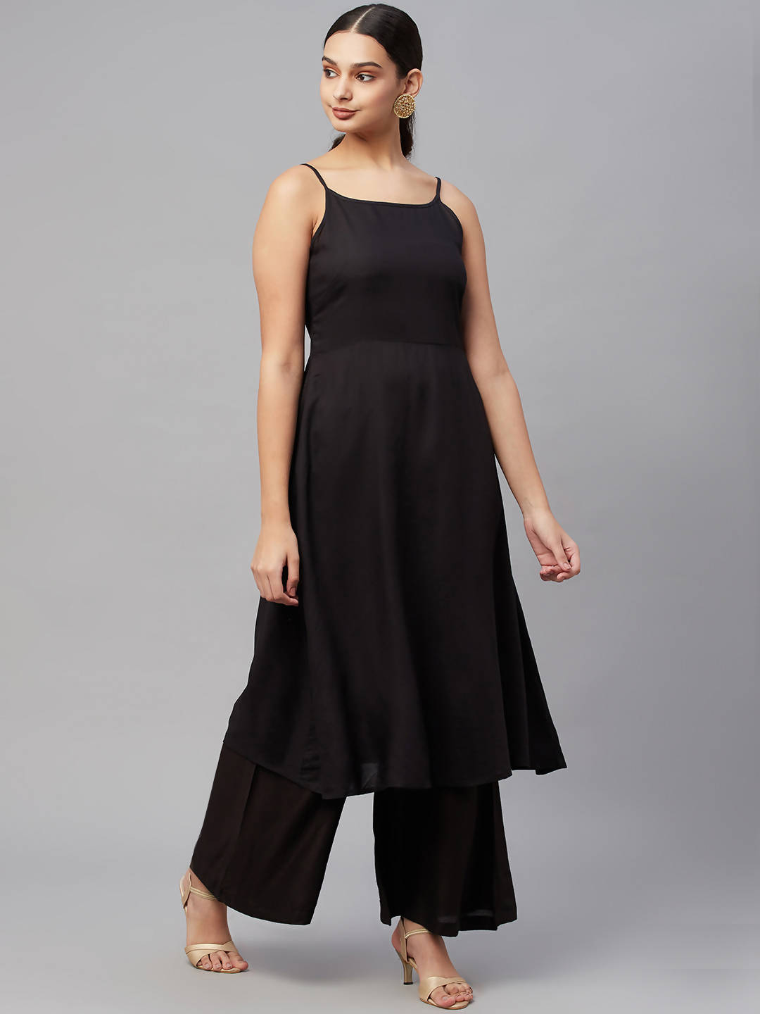 Myshka Rayon Square Neck Sleeveless Solid Women'S Kurta Palazzo Dupatta Set - Distacart