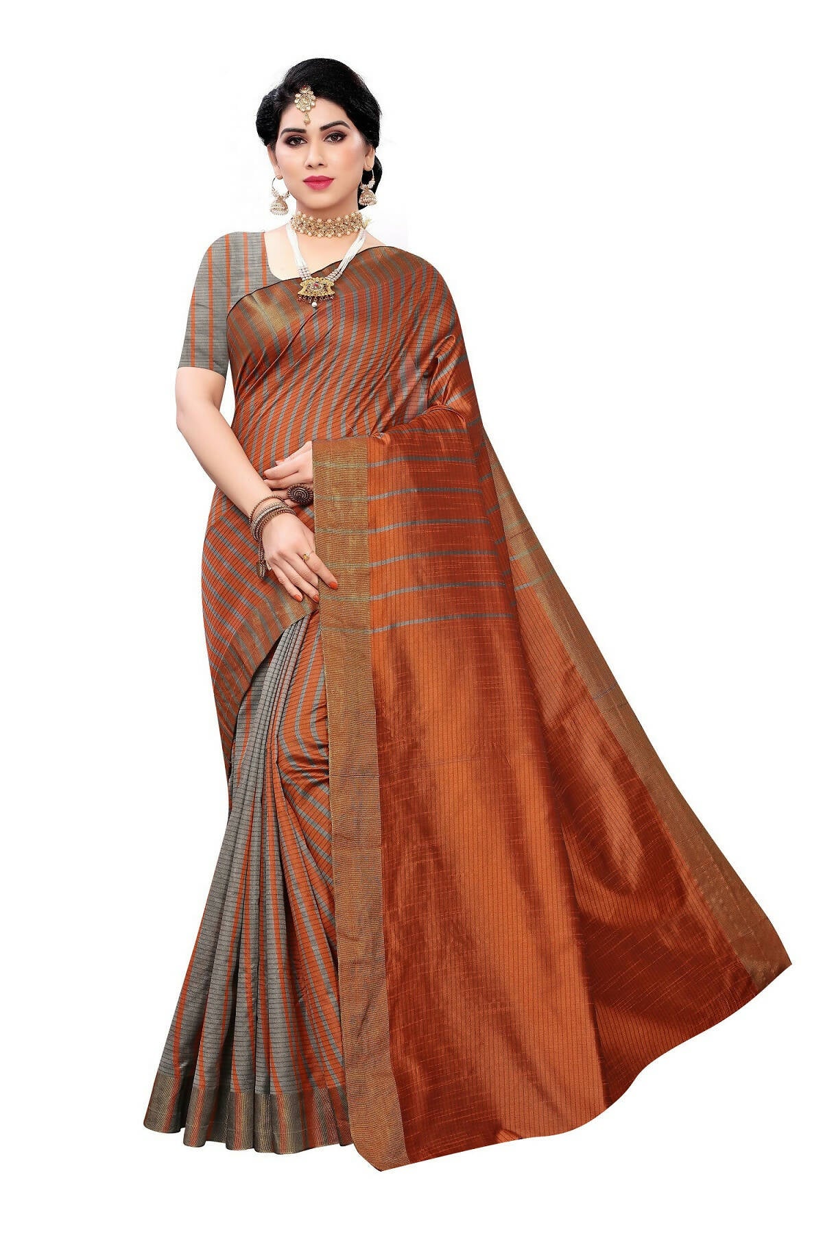 Vamika Brown Cotton Silk Weaving Saree (Paithani Chiku) - Distacart