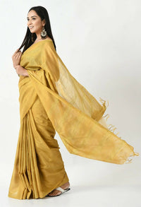 Thumbnail for Mominos Fashion Moeza Golden Bhagalpuri Handloom 8 Line Ghichha Silk Saree with unstitched Blouse piece - Distacart
