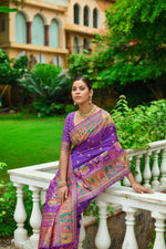 Thumbnail for Vishnu Weaves Women's Purple Banarasi Silk Kashmiri Woven Saree with Blouse - Distacart