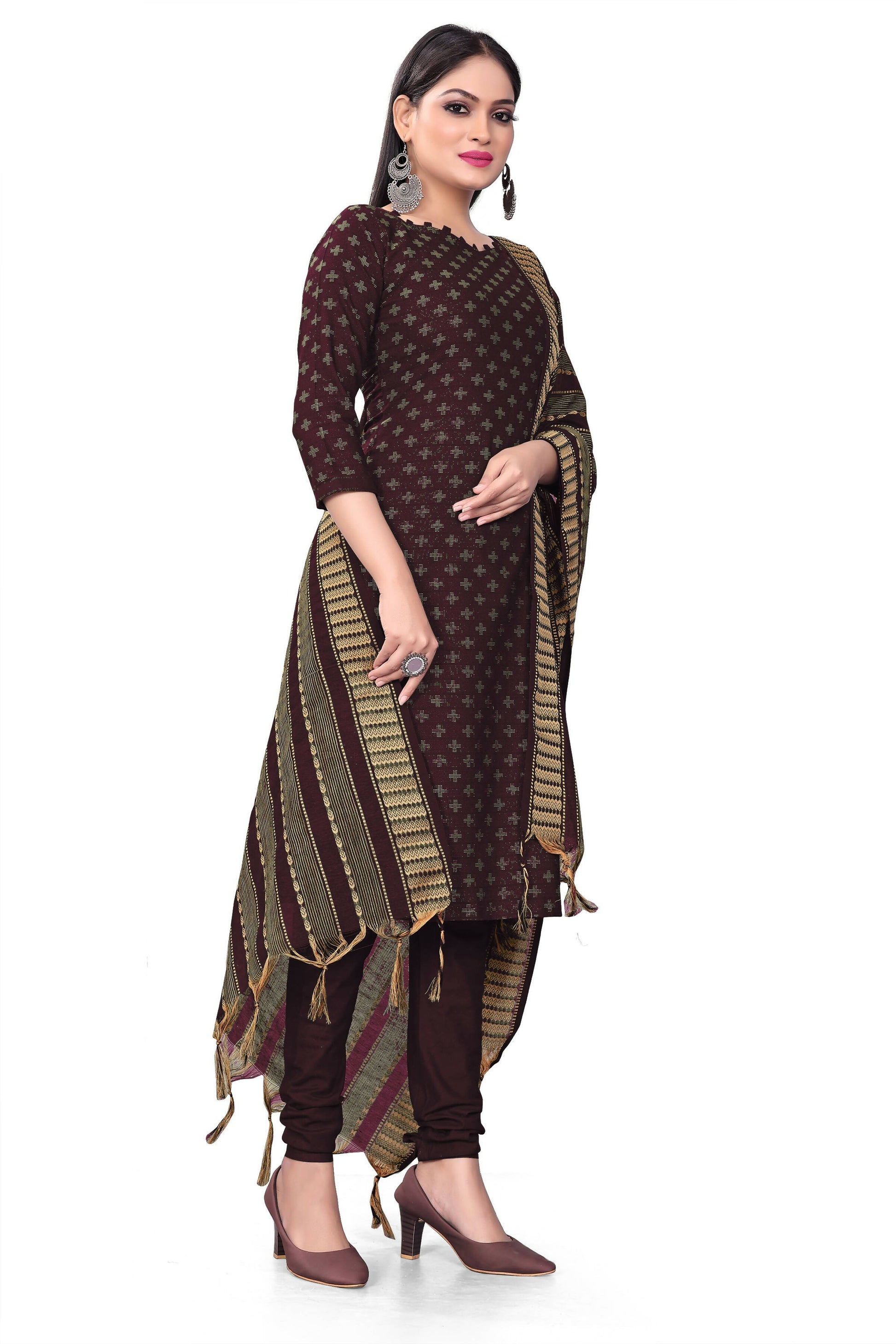 Purple Cotton Jacquard Woven Unstitched Dress Material - Amara - Distacart