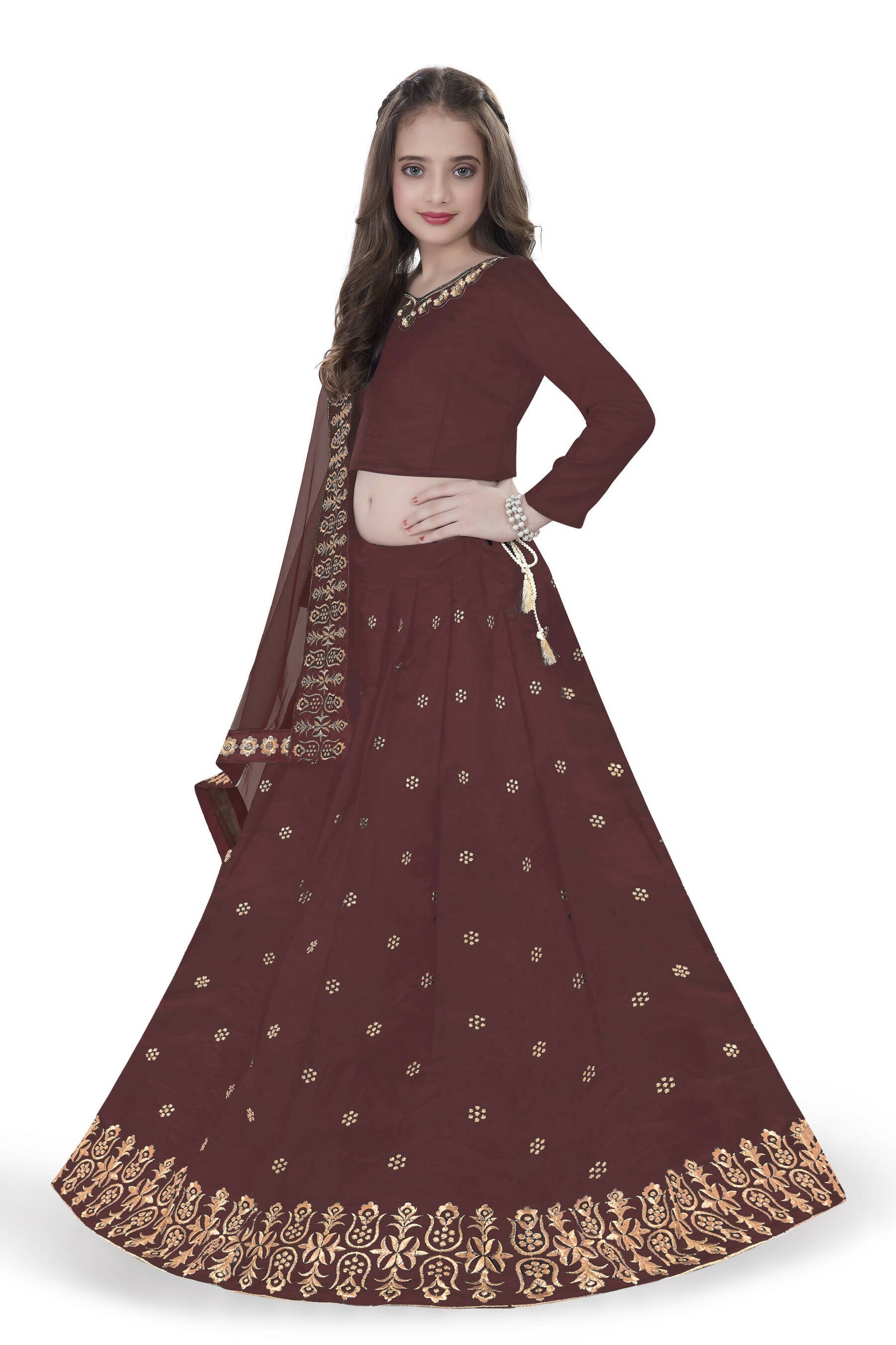 Dwiden Maroon Queen Tafetta Sattin Semi-Stitched Girl's Lehenga Choli - Distacart