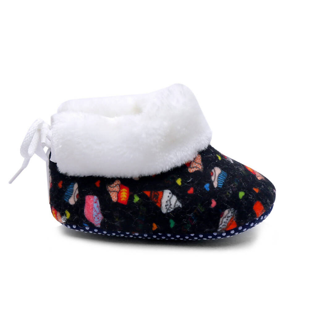 Tiny Bugs Unisex Printed Winter Booties - Black - Distacart