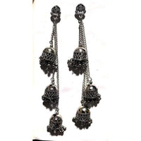 Thumbnail for Antique Silver Long Chain Triple Afghani Hanging Kashmiri Earrings
