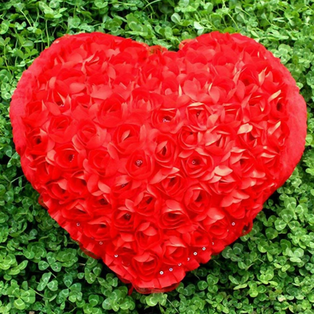 4Aj Bazaar Satin Roses Heart Shape Pillow Sofa Cushion (Red Color) - Distacart