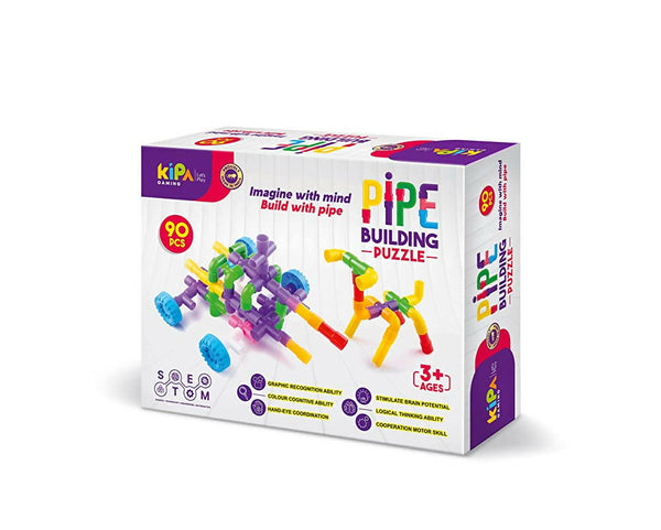 Kipa 90 Pieces Pipe Puzzle, Educational & Intellectual Role Playing Model Construction Blocks with Rolling Wheelbase , Smooth Edged for Kids - Distacart
