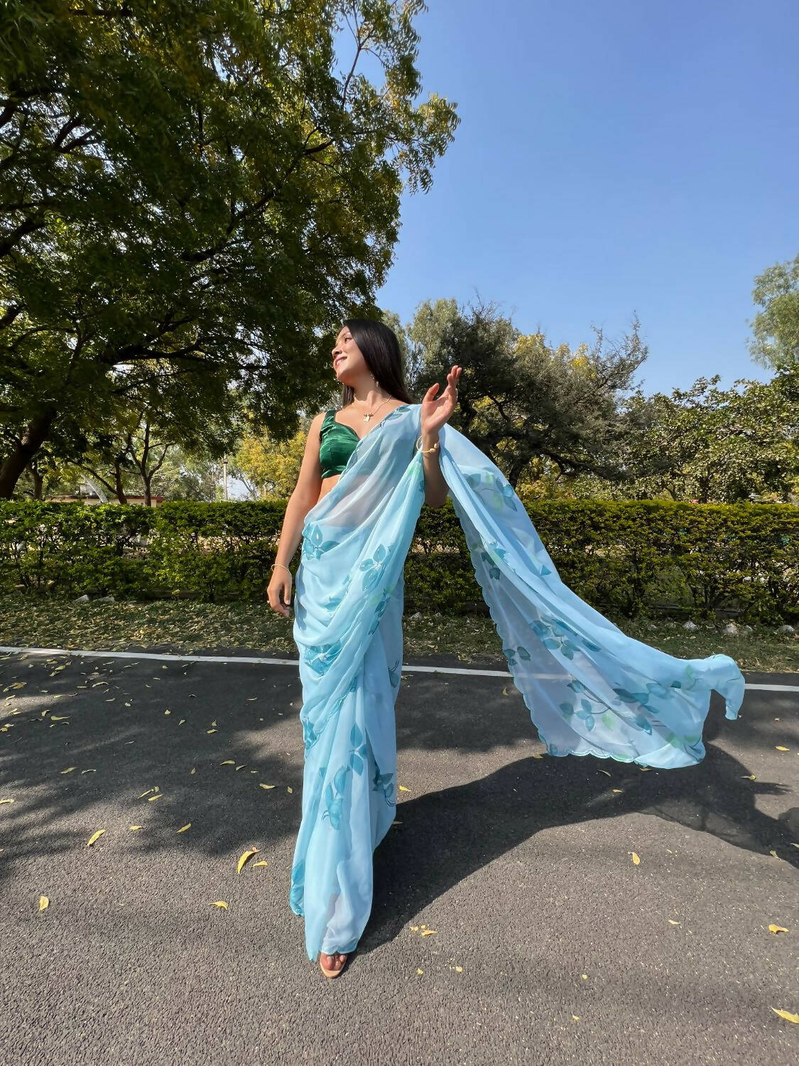 Vamsee Sky Blue Chiffon Designer Saree - Distacart