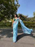 Thumbnail for Vamsee Sky Blue Chiffon Designer Saree - Distacart