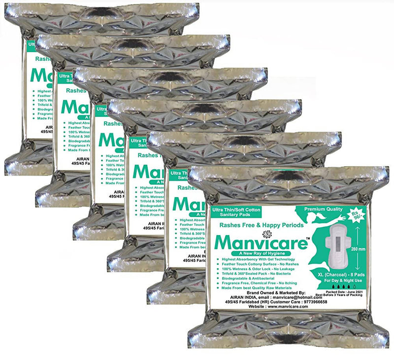 Manvicare Biodegradable Charcoal Anion Cotton Sanitary Pads - Distacart