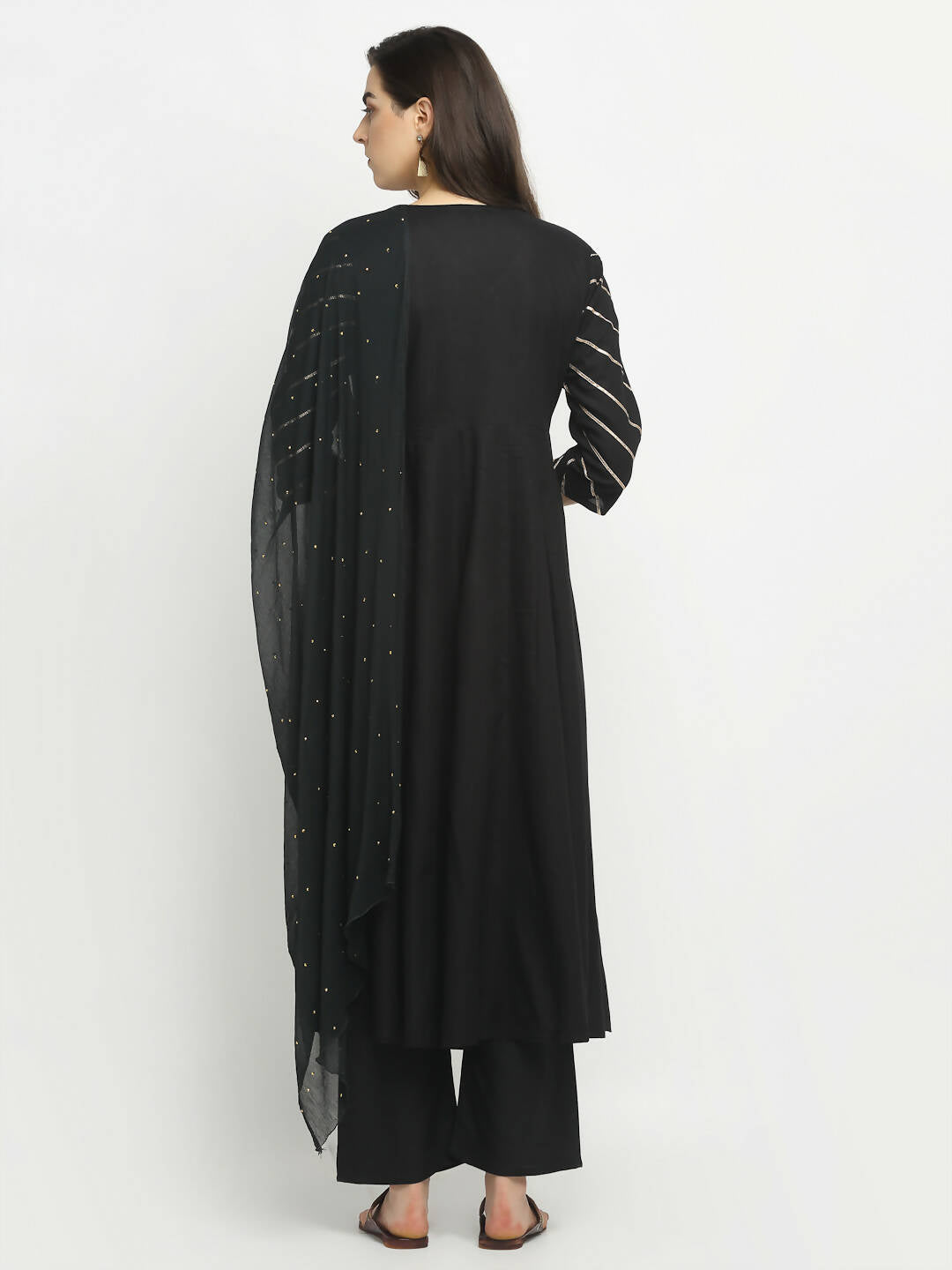 Rudra Bazaar Black Angrakha Style Flared Kurta with Pyjamas & Dupatta - Distacart
