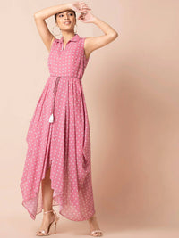 Thumbnail for Indya Pink & White Bandhani Printed Maxi Dress - Distacart