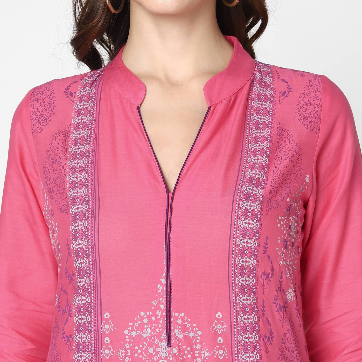Cheera Hand Block Print Baby Pink & Skin Color Straight Kurta With Palazzo (MAAI-074K)