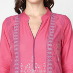 Thumbnail for Cheera Hand Block Print Baby Pink & Skin Color Straight Kurta With Palazzo (MAAI-074K)