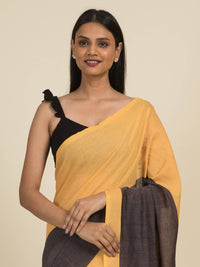 Thumbnail for Suta Grey Yellow Colourblocked Pure Cotton Saree - Distacart
