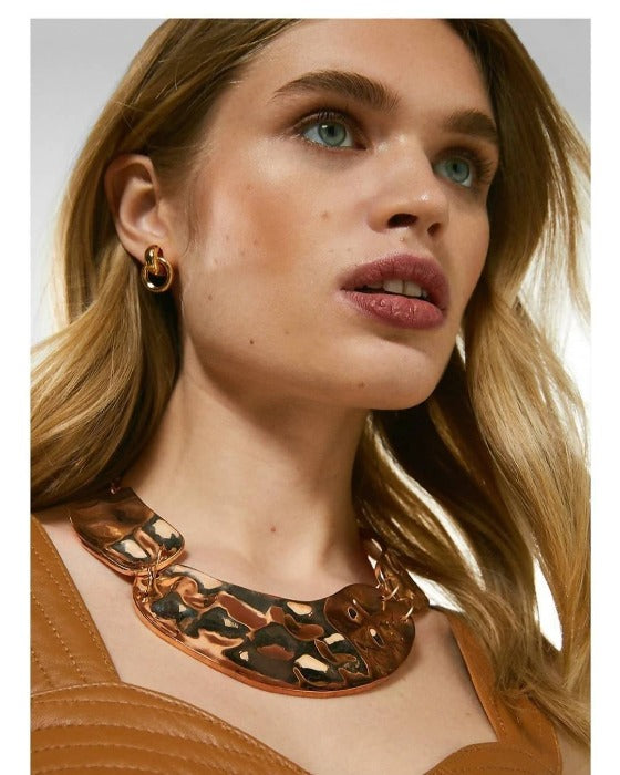 Bling Accessories Textured Metal Choker Necklace