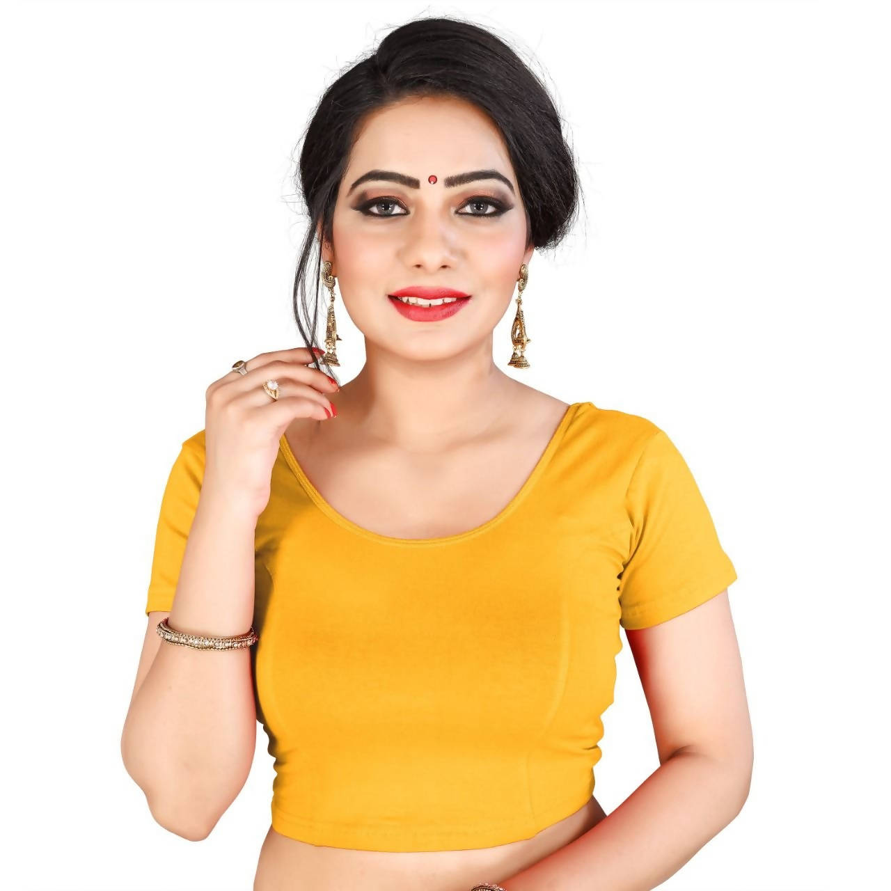 Vamika Mustard Lycra Plain Blouse - Distacart