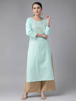 Thumbnail for Yufta Women Turquoise Blue Yoke Design Mirror Work Kurta