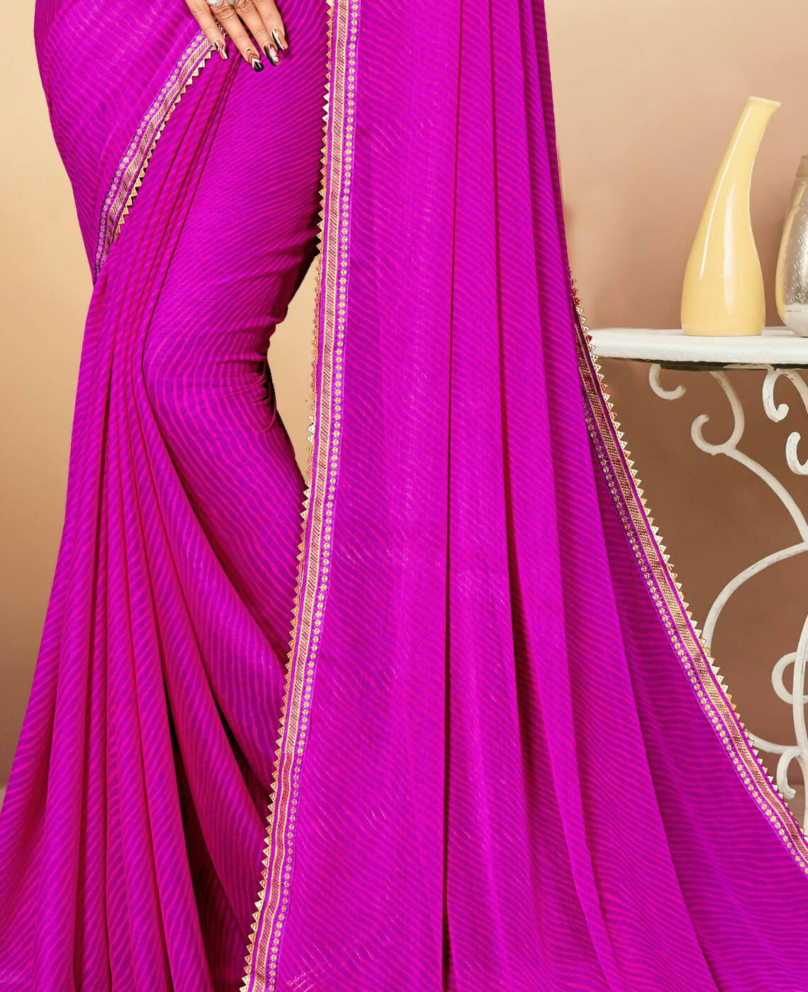 Purple Chiffon Leheriya Printed Saree With Unstitched Blouse Piece - Swarna - Distacart