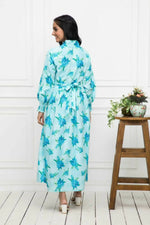 Thumbnail for Myshka Women Blue Floral Rayon A-Line Shirt Collar Dress - Distacart