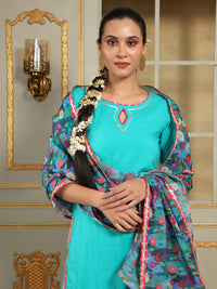 Thumbnail for Pomcha Jaipur Blue Saadgi Phulwari Straight Suit Set - Distacart