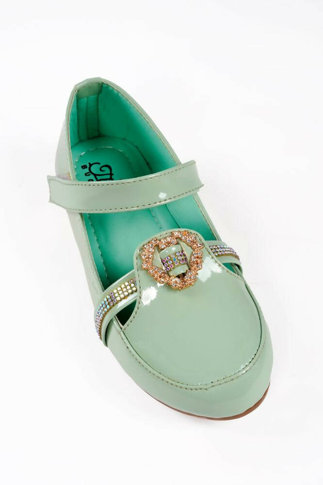 Tiny Bugs Girls Party Wear Velcro Ballerinas - Green - Distacart