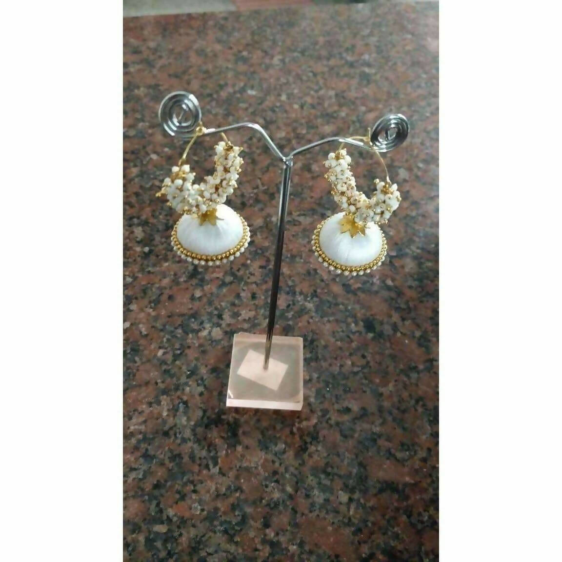 Gold and White Bead Earrings - Distacart