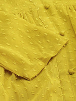 Thumbnail for Janasya Mustard Yellow Dobby Weave Poly Chiffon Kurta - Distacart