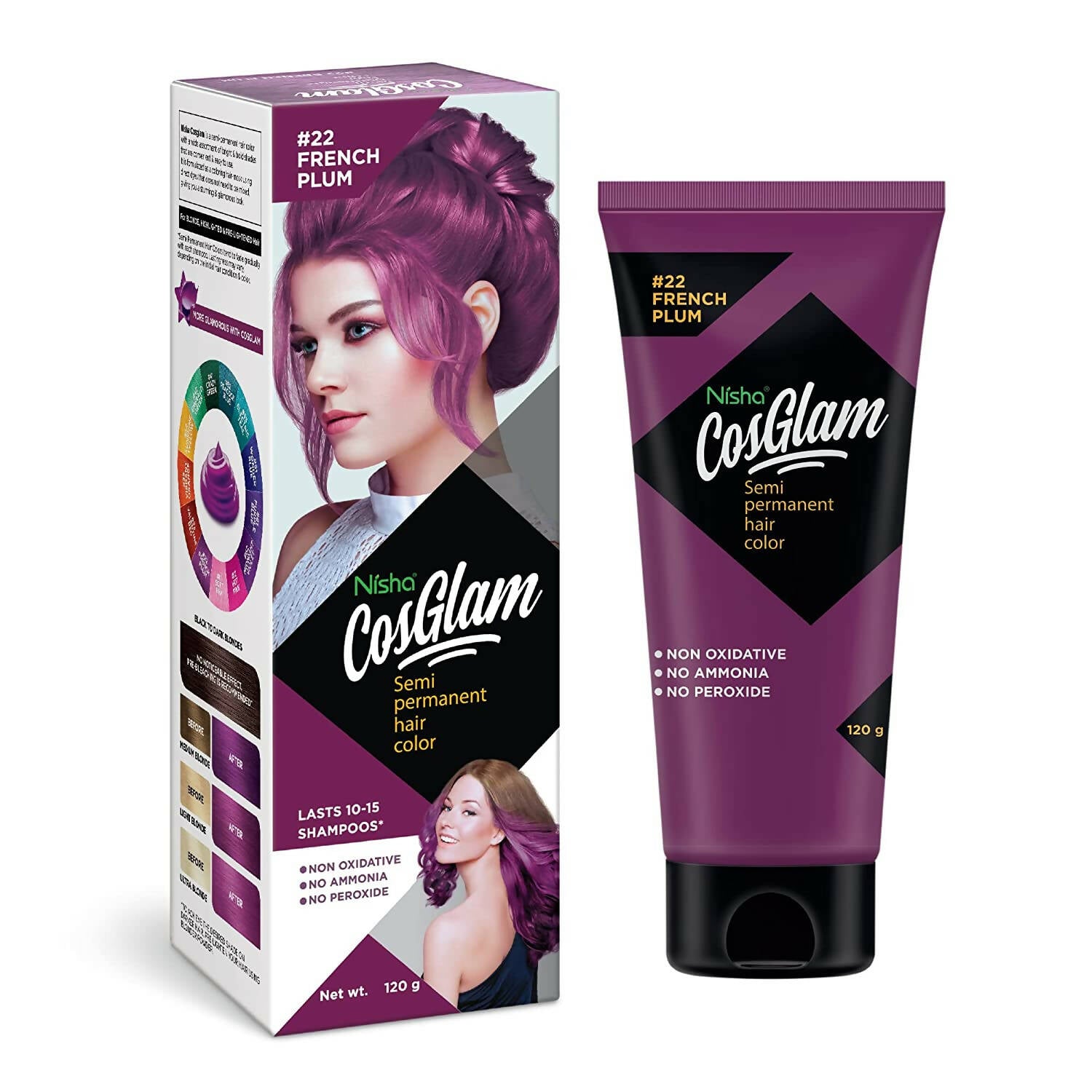 Nisha Cosglam Semi Permanent Hair Color 22 French Plum - Distacart