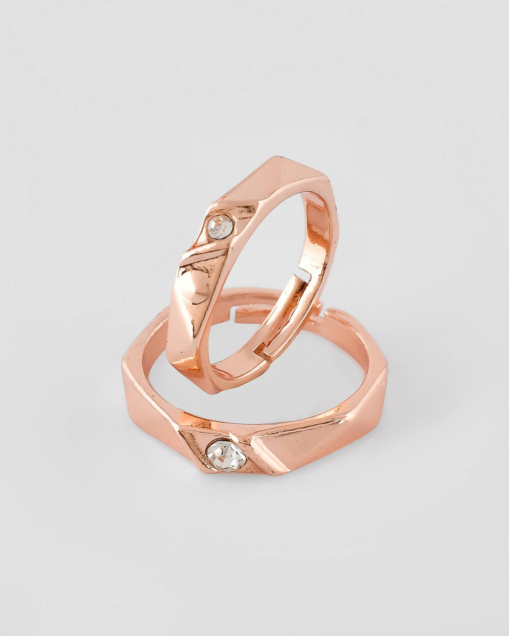 VOJ Stainless Steel Cubic Zirconia Rose Gold Plated Adjustable Ring Set for Couple - Distacart