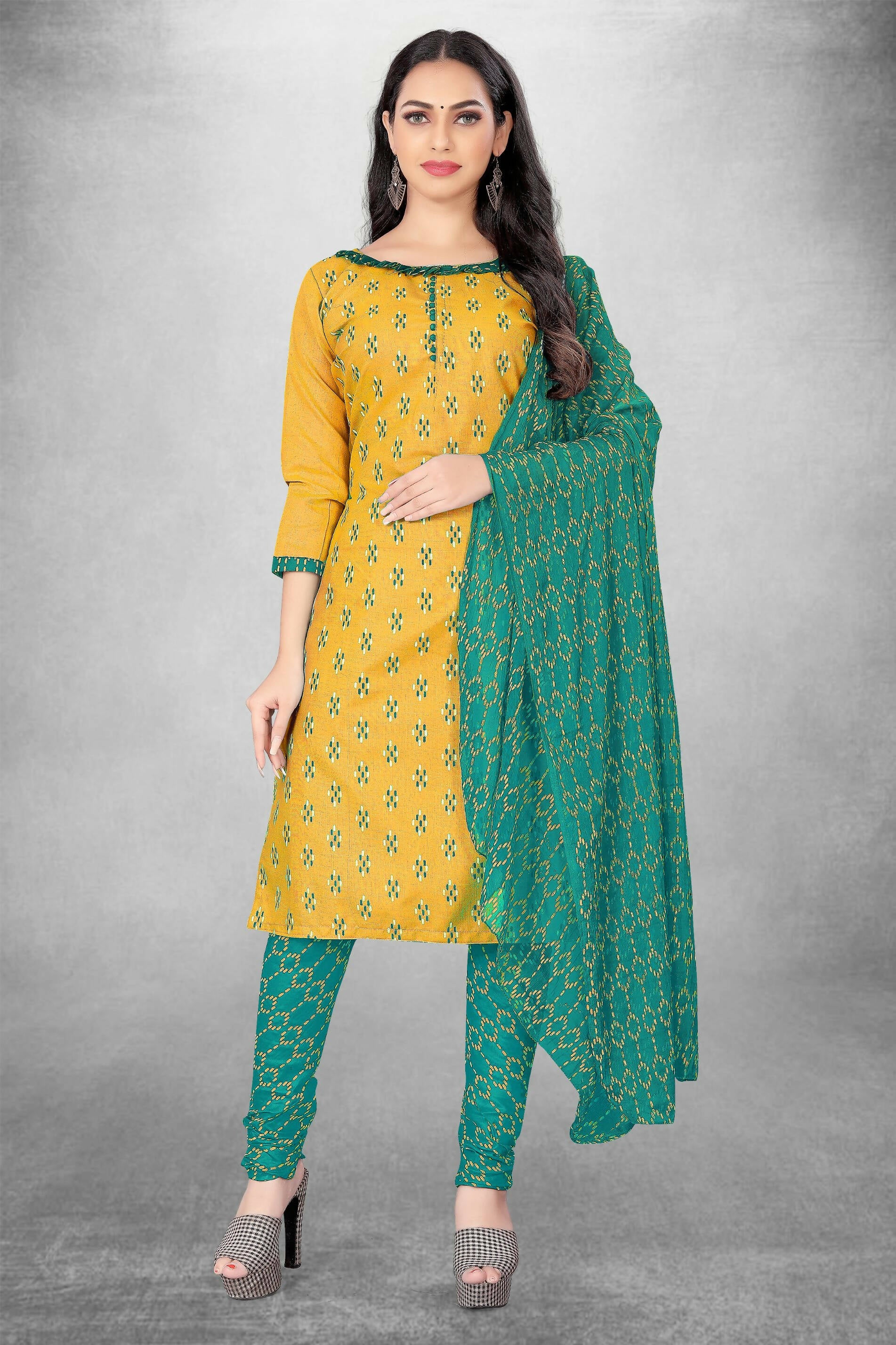 Mustard Cotton Printed Unstitched Dress Material - Amara - Distacart