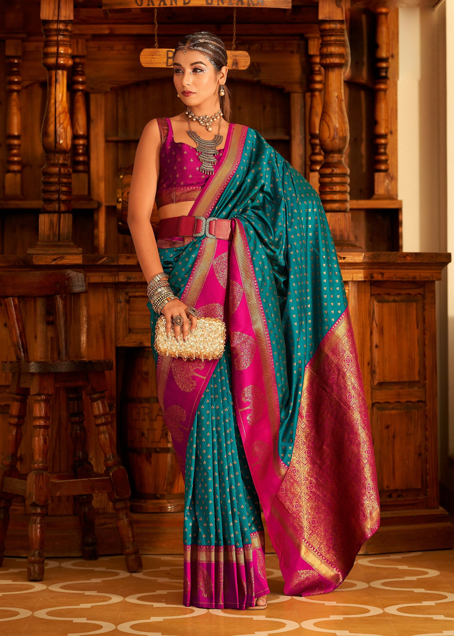 Blue Soft Banarasi Paithani Copper Zari Weaving Saree With Unstitched Blouse Piece - Jodha - Distacart