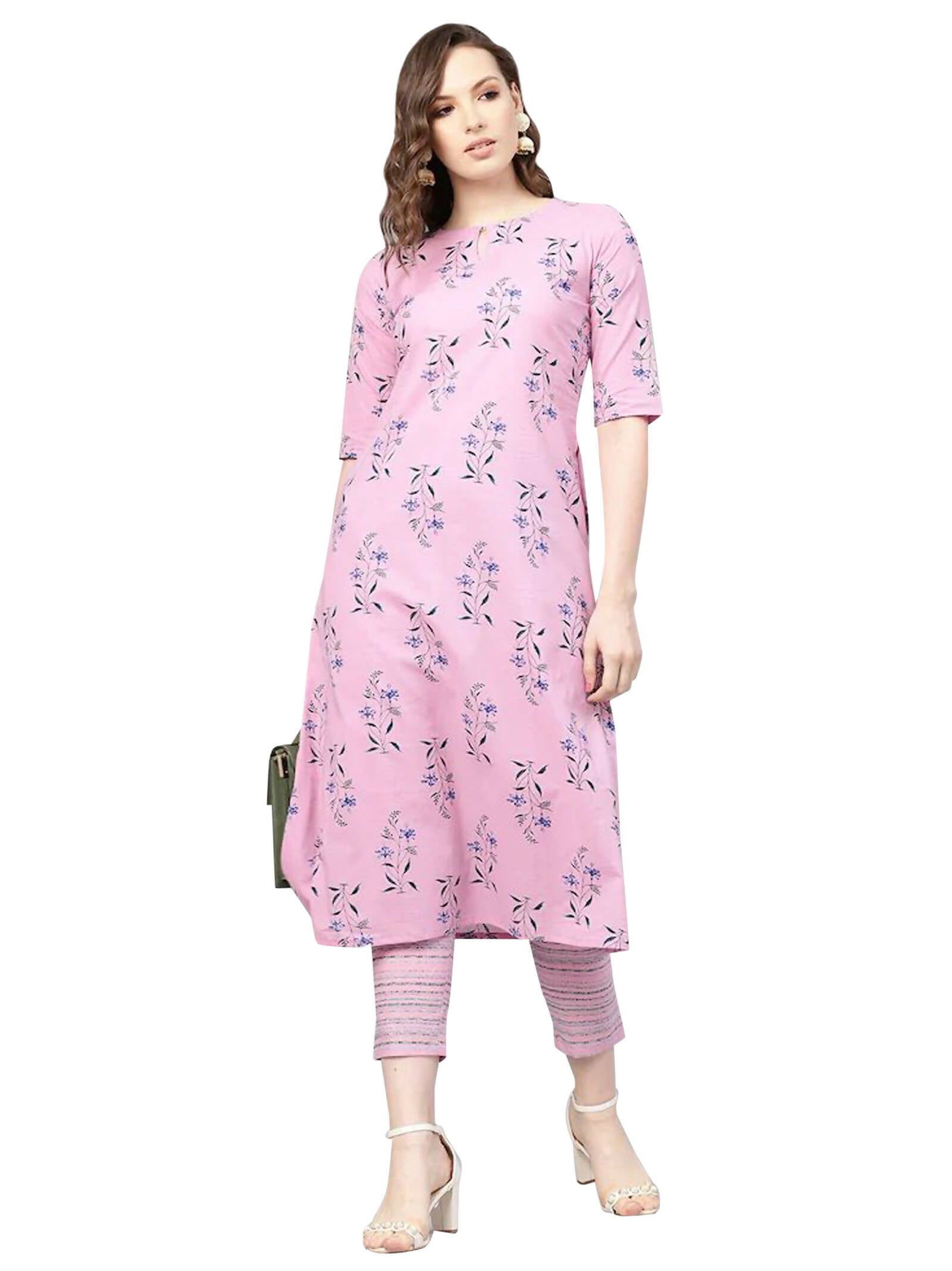 Vamika Printed Cotton Pink Party Wear/Casual Wear Women's Kurta Set/Suit - Distacart