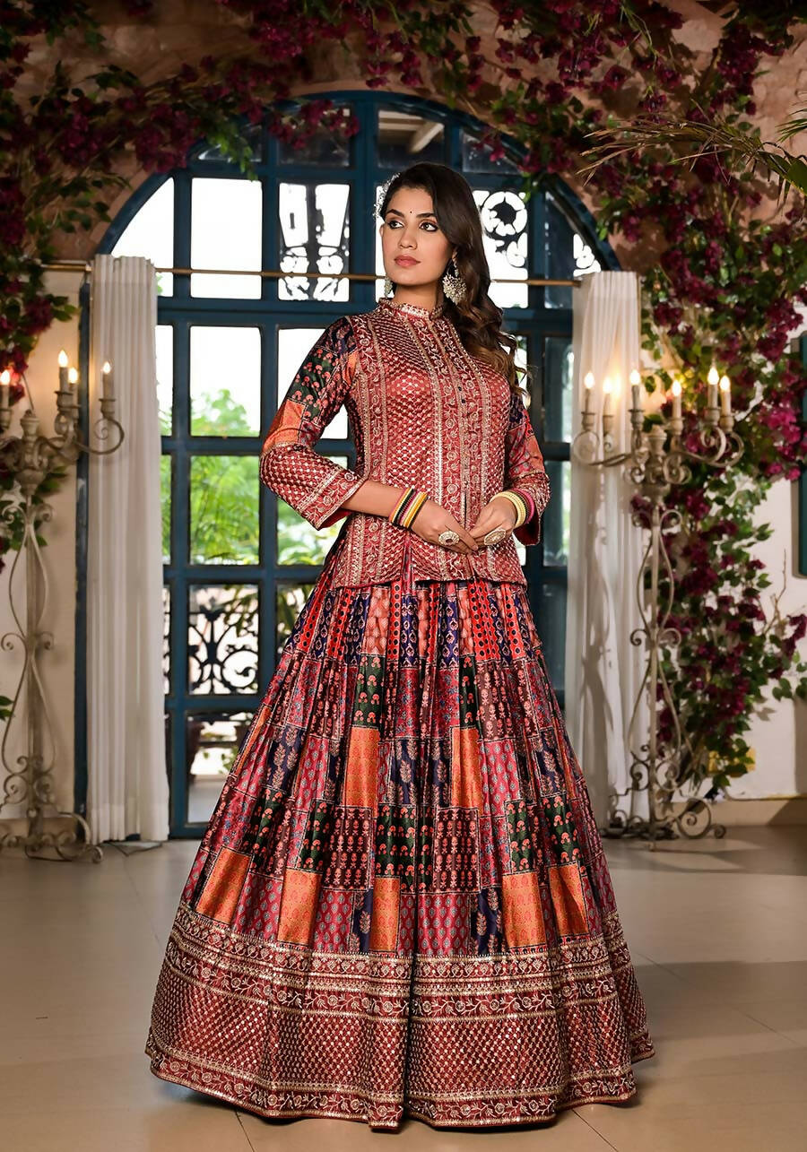 Women's Wedding Traditional Multi Dull Satin Lehenga Choli - Kaushlya - Distacart