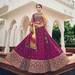 Thumbnail for Wine Heavy Viscose Khatli, Embroidery & Mirror Work Unstitched Lehenga Choli - Sisha Keshav - Distacart
